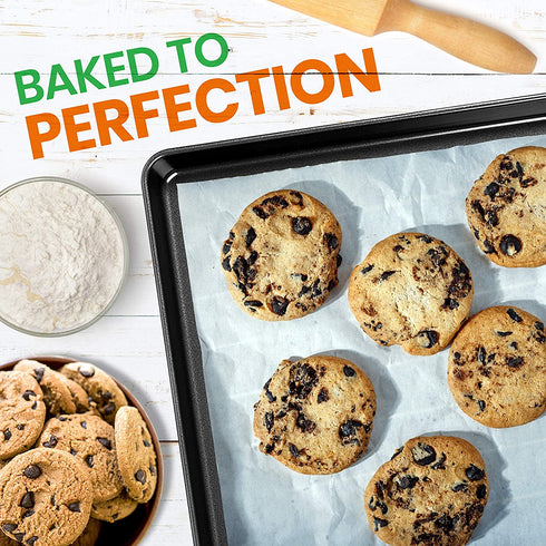 Nonstick Cookie Sheet Baking Pan - 1QT Large Metal Oven Baking Tray Mega Pan - Kitchen Cooking Non-Stick Bake Trays - Stylish Metallic Black Coating, PFOA PFOS PTFE Free - NutriChef NCLGBLK1