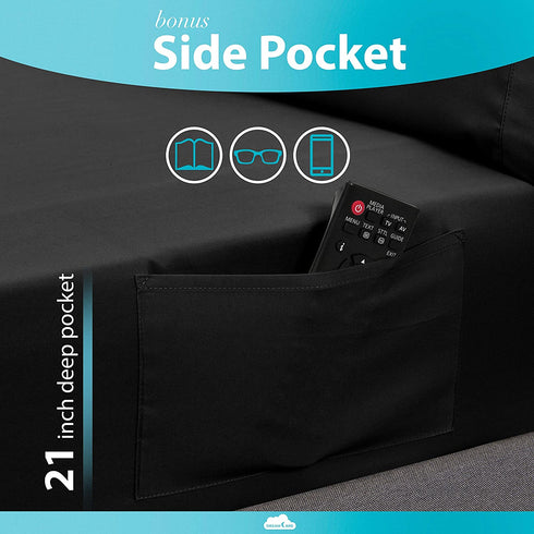 Extra Deep Pocket Fitted Sheet Deep Pocket Fitted Sheet Only - Up to 21 Inch Mattress Sheet Queen Size Fitted Sheet, Black
