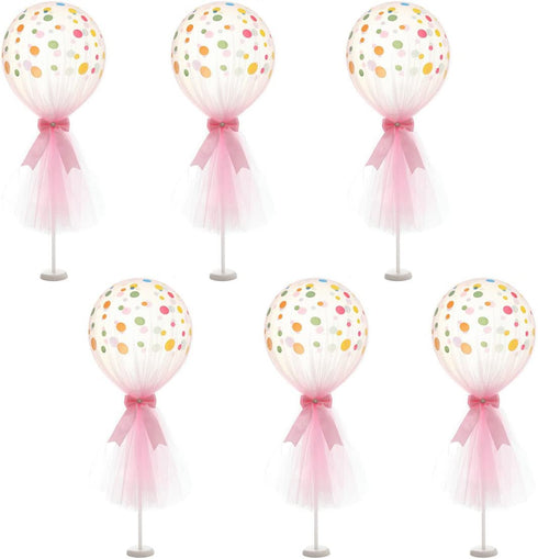 Suppromo Pink Polka Dot Balloons Set Tutu Tulle Balloons With Column Base Kit for Baby Shower Girl Wedding Birthday Party Table Decorations(12 inch Pink Tulle Balloon, 6 Pack)