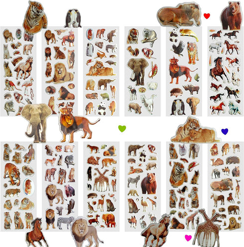 Creammuffin Stickers Party Supplies Kits for Toddlers, Children 3D Puffy Animal Stickers Tiger Sticker- Over 180 Stickers (Real Animal)