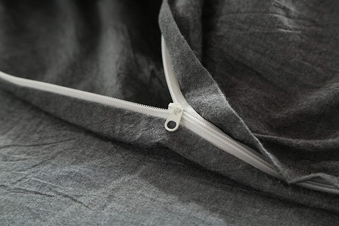 F.Y.Dreams 100% Washed Cotton Duvet Cover for Weighted Blanket 60x80 inches with 8 Ties, Zipper on Long Side/Grey/Just Duvet Cover