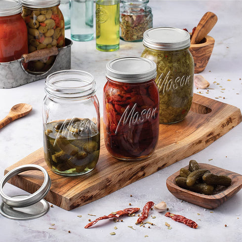 Wide-Mouth Glass Mason Jars, 32-Ounce (4-Pack) Glass Canning Jars with Silver Metal Airtight Lids and Bands with Chalkboard Labels, for Canning, Preserving, Meal Prep, Overnight Oats, Jam, Jelly,