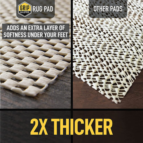Grip Master 2X Extra Thick Area Rug Pad Grippers, 2 x 3 Feet, Cushioned for Hard Surface Floors, Maximum Gripper and Cushion for Under Rugs, Protection Pads for Hardwood Floor, Under Carpet Mats