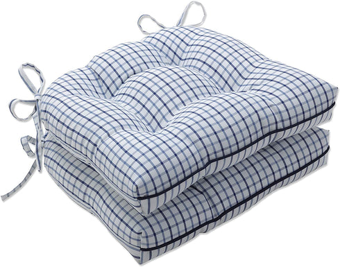 Pillow Perfect Outdoor/Indoor Austin Nash Lapis Chair Pads, 15.5" x 16", Blue 2 Count