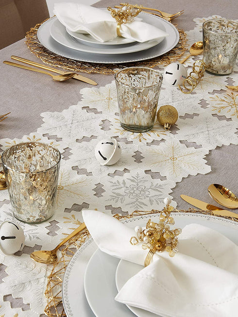DII Embroidered Christmas Tabletop Collection, Table Runner, 14x54, Snowflake