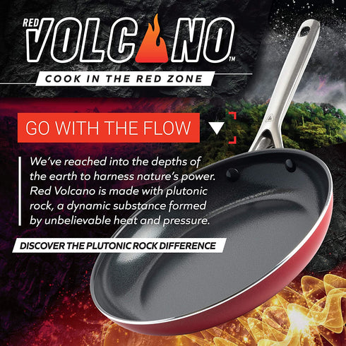 Red Volcano Textured Healthy Ceramic Nonstick Frying Pan/Skillet, 10"