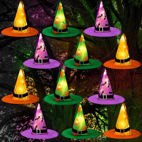 JOYIN 12 Pcs Halloween Decorations Witch Hat Lights String Lights, Lighted Witches Hats Lights Outdoor, Glowing Witch Hats in 8 Flashing Modes, Light Up Witch Hat Decor for Outdoor Indoor Yard Tree