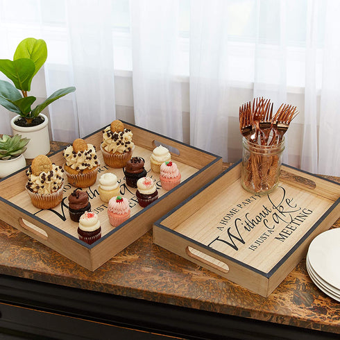 A Rated Trading Bamboo Serving Tray Set - 2 Pieces - Coffee Table Tray - Ottoman Tray - A Home Party Without Cake is just a Meeting Breakfast in Bed