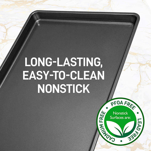 Nonstick Cookie Sheet Baking Pan - 1QT Large Metal Oven Baking Tray Mega Pan - Kitchen Cooking Non-Stick Bake Trays - Stylish Metallic Black Coating, PFOA PFOS PTFE Free - NutriChef NCLGBLK1