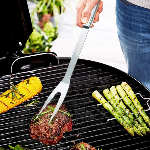 NewlineNY Stainless Steel BBQ Grill Tool Kit 5 PCS Set : Tong, Meat Fork, Basting Brush, Spatula, Knife + Carrying Bag for Picnic Camping Barbeque Cooking Grilling