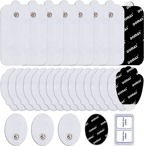DOMAS 28 Pcs TENS Unit Replacement Pads Premium Reusable Electrode Pads?Snap On 3.5MM),Self Adhesive Electro Therapy Patches for Electrical Stimulation,Non Irritating Stim Pads Design