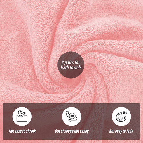 MOONQUEEN 2 Pack Premium Bath Towel Set - Quick Drying - Microfiber Coral Velvet Highly Absorbent Towels - Multipurpose Use as Bath Fitness, Bathroom, Shower, Sports, Yoga Towel (Pink)