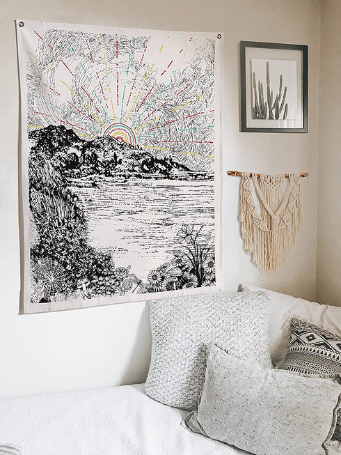 Landscape Tapestries - Aesthetic Bohemian Wall Hanging Tapestry for Bed Room Home Decor, Pack of 2, Beige