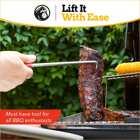 Pigtail Food Flipper Set - 17 & 12 Inch Meat Hooks & Turners with Steel Shafts & Color Coded Handles - Use in Place of Tongs, Spatula & Meat Fork for BBQ Ribs, Steak, Chicken, Sausage, Vegetables