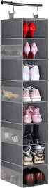 MISSLO 8-Shelf Hanging Shoe Organizer Clothes Closet Organizers and Storage Shelves Hat Holder with Large Shelf and Side Mesh Pockets for Hats Handbags Kid Sweater, Grey