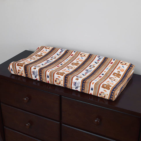 NoJo Aztec Forest Super Soft Changing Pad Cover, Navy, Tan, Orange, Light Blue