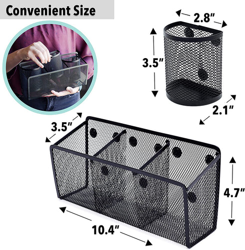 Awesome Office Supplies Black Magnetic Pencil Holder (4-pack) - Strong Magnet Wire Mesh Storage Basket Organizer Organizes Pens, Pencils, Markers for Locker Accessories, Fridge, Cubicle Desk, Offices