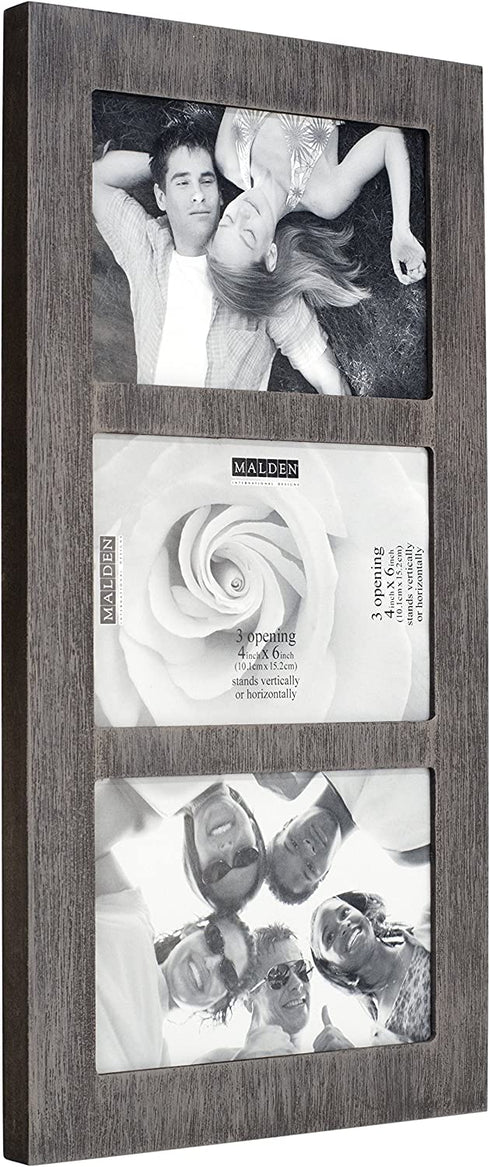 Malden International Designs Distressed Wood Collage Picture Frame, 3 Option, 3-4x6, Rough Gray 3-OP. 4X6 Ridge Linear