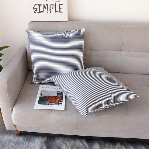Throw Pillow Covers 24x24 - Decorative Pillows for Couch Set of 2 Rustic Linen Striped Lumbar Cushion Cover Soft Large Pillowcase for Bedding Decor, Sofa, Outdoor Farmhouse Home Navy Blue