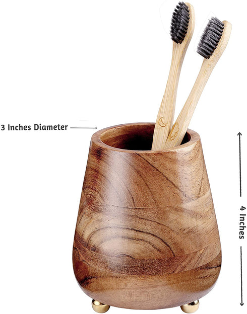 Folkulture Toothbrush Holder for Bathroom, Tooth Brushing Holder for Bathrooms, Modern Wooden Holder for Tooth Brushes and Toothpaste, Acacia Wood, 4 x 3 Inches, Natural Finish