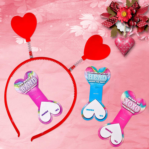 JOYIN 18 Packs Valentines Day Heart Headband with Card Headers for Classroom Exchange Prizes, Valentines Greeting Cards, Valentine Party Favors, Valentine Exchange Gifts