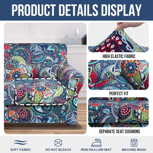 hyha Printed Couch Chair Cover - Floral Pattern Sofa Cover with Separate Cushion Cover, 2 Piece Stretch Armchair Slipcover Washable Furniture Protector (Armchair, Paisley Floral)