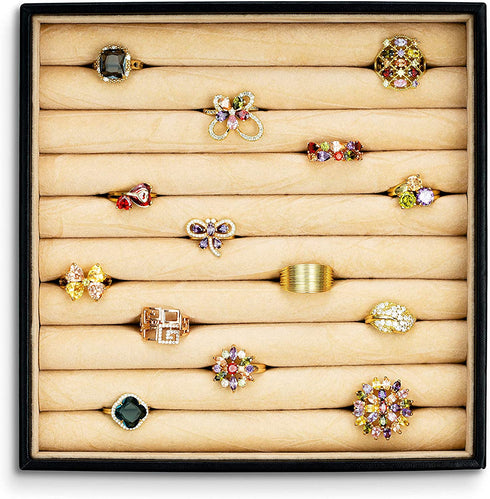 Glenor Co Ring Organizer Tray - Holds 54 Rings - Stackable Jewelry Storage Tray - Display on Dresser or Drawer - Compatible with Other Glenor Trays - Black