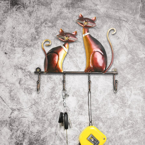 Wall Mounted Key Holder Iron Cat Wall Hanger Hook Decor 4 Hooks for Coats Bags Wall Mount Clothes Holder Decorative Gift