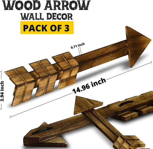 TreasuresDeck Wooden Arrow Wall Decor - Set of 3 Arrow Home Decor 14.96 x 3.94- Rustic Wall Decor Arrow, Fir Wood Arrows Farmhouse Arrow Decorations, Dark Brown