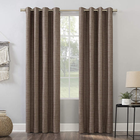 Sun Zero - 56585 Brooks Burlap Weave Thermal Extreme 100% Blackout Grommet Curtain Panel, 52" x 84", Deep Red/Linen
