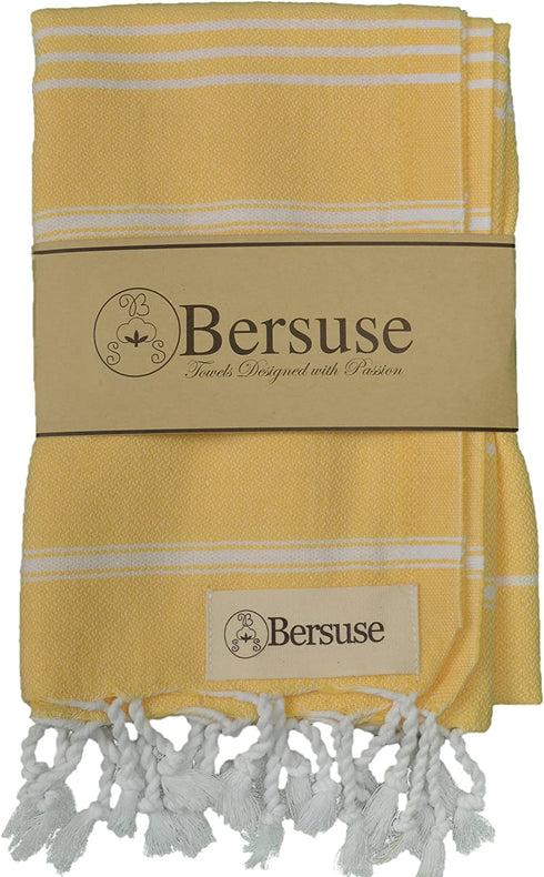 Bersuse 100% Cotton Anatolia Turkish Hand Towel - 23x43 Inches, Yellow
