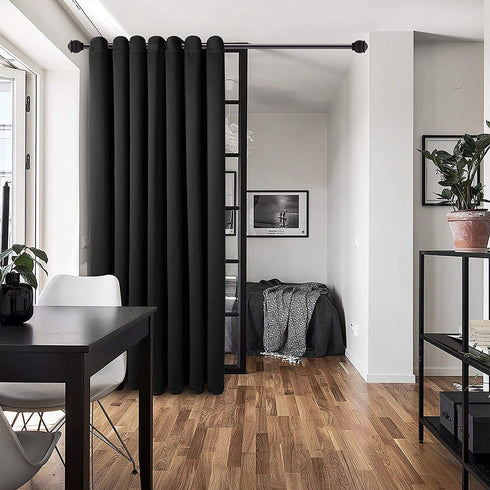 WONTEX Room Divider Curtain - Privacy Blackout Curtains for Bedroom Partition, Living Room and Shared Office, Thermal Insulated Grommet Curtain Panel for Sliding Door, 8.3ft Wide x 7ft Long, Black
