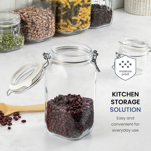 Bormioli Rocco Glass Fido Jars - Hermetic Sealed Hinged Airtight Lid for Fermenting, Pantry, Kitchen Storage Jars, Bulk Food Storage Containers, With Paksh Chalkboard Labels (2 Pack) (50 3/4 Ounce (1.5 Liter))