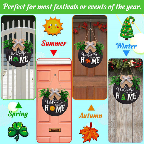jollylife Welcome Sign Front Door Decorations + Wreath Hanger + 21PCS Interchangeable Seasonal Plaques -St Patricks Day/Easter/Spring Decor Home Porch Indoor Outdoor Hanging Ornaments Gifts