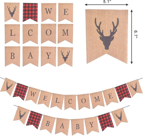 Lumberjack Welcome Baby Baby Shower Decoration, Buffalo Plaid Baby Shower, Timber Plaid Baby Shower, Jute Burlap Baby Shower Party Decor, Buffalo Timber Plaid Party Decoration, Mama Papa Bear Sashes and Elegant Badges Pin for Baby Shower Decor, Lumberjack