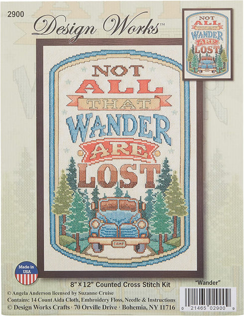 Design Works Crafts Inc. All That Wander, 8'' X 12' Counted Cross Stitch Kit, 8" by 12", Multicolor - 2900