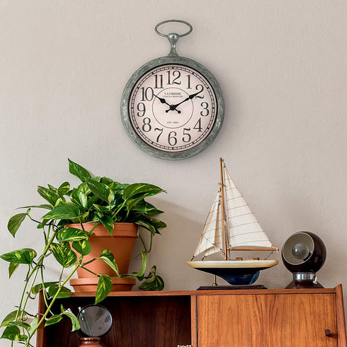 La Crosse 404-3828 9 Inch Pocket Watch Quartz Wall Clock, Green