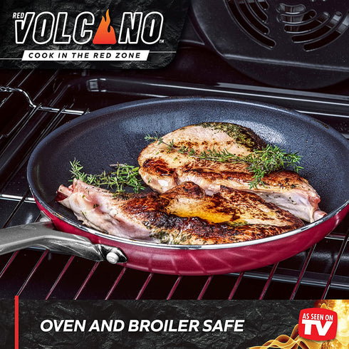 Red Volcano Textured Healthy Ceramic Nonstick Frying Pan/Skillet, 10"