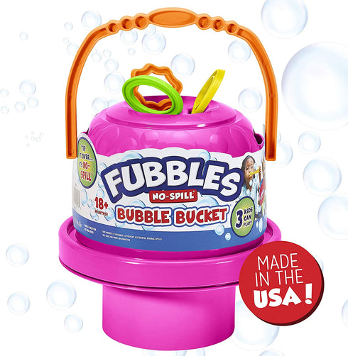 Little Kids Fubbles No-Spill Big Bubble Bucket in Pink for Multi-Child Play, Made in The USA