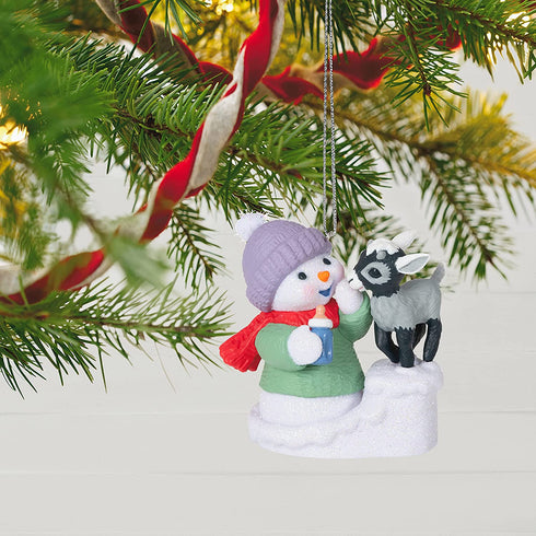 Hallmark Keepsake Christmas Ornament, Year Dated 2021, Snow Buddies Snowman and Goat