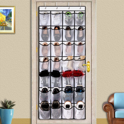 REGELETO Over the Door Shoe Organzier with 28 Large Pocket, Hanging Shoe Rack for Door Large Capacity Shoe Organizer Holder with 4 Metal Hooks (28 Pockets)