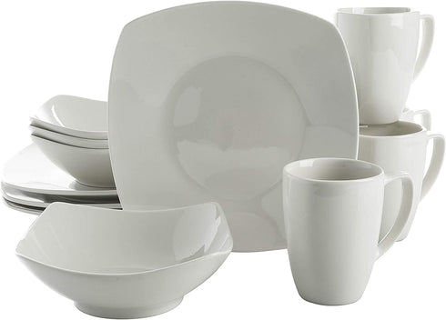 Gibson Home Zen Buffet Dinnerware Set, Service for 4 (12pcs), White (Square)