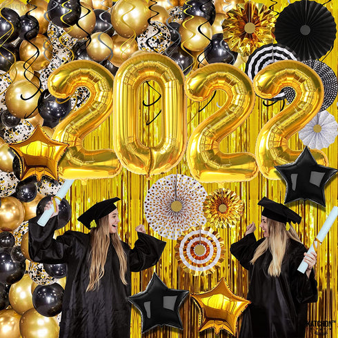 Huge 2022 Graduation Balloon Arch Kit - Pack of 110, Gold 2022 Balloons | Gold Foil Fringe, Hanging Swirls, Graduation Balloon Garland Kit | Graduation Party Decorations, Graduation Decorations 2022