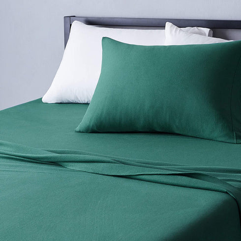 Amazon Basics Cotton Jersey Bed Sheet Set - Twin XL, Dark Green