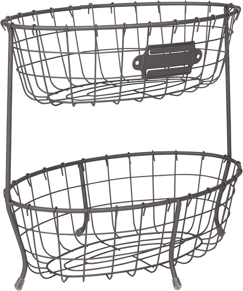 Spectrum Diversified Vintage Living Oval Server Stacked, 2-Tier Bowls, Dining Table & Kitchen Counter Organizer, Modern Fruit Basket Stand, Industrial Gray