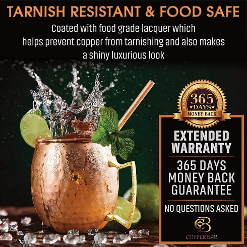 Moscow Mule Copper Mugs - Set of 2 - 100% HANDCRAFTED Pure Solid Copper Mugs - 16 Oz, Gift Set With Cocktail Copper Straws, Copper Shot Glass & Copper Stirrer by Copper-Bar
