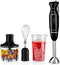 Ovente Immersion Electric Hand Blender 300 Watt Power 2 Mix Speed with Stainless Steel Blades, Handheld Stick Mixer Set with Egg Whisk Attachment Mixing Beaker and BPA-Free Food Chopper, Black HS565B