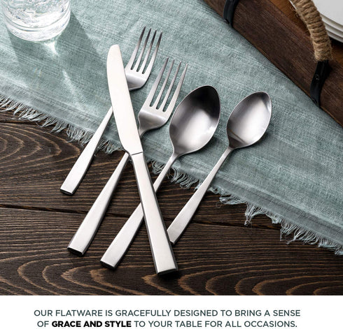 Godinger Flatware Set, Matte Finish Stainless Steel Cutlery Silverware Flatware Sets, 20 Piece Set, Service for 4