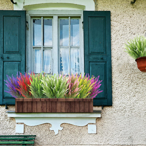 Artificial Lavender Flowers 12 Bundles Outdoor UV Resistant Fake Flowers No Fade Faux Plastic Plants Garden Porch Window Box Decorating (White)