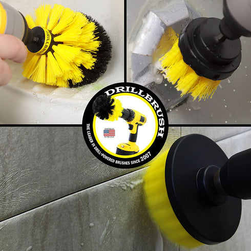 Grout Cleaner Drill Brush Attachment Set - Drill Brush Power Scrubber Drill Brush - Tile and Grout Cleaner Brush Attachment for Power Drill - Includes 4oz Drill Tergent Cleaner by Drillbrush